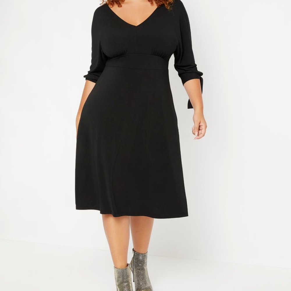 Eloquii Fit & Flare Dress with Tie Sleeves